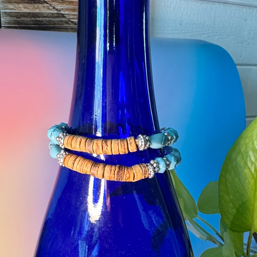 Pair of Turquoise and Wood Beaded Bracelets
